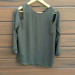 Ann Taylor Forest Green Cut Out Long Sleeve Blouse -size S Excellent Condition